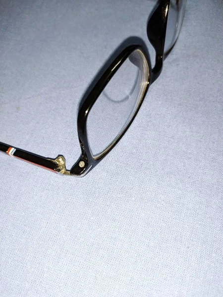 Las Gafas Anciano Mesa Tela Algodón Azul Claro — Foto de Stock