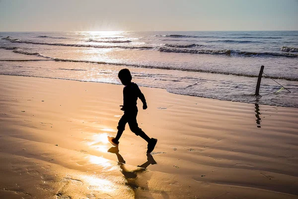 Silhouette East Strandja Indiába Került Sunrise Ban Egy Tiszta Tavaszi — Stock Fotó