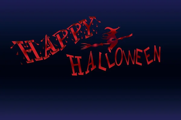 Feliz Halloween Lettering Assustador Com Luar Azul Fresco Alguns Morcegos — Fotografia de Stock