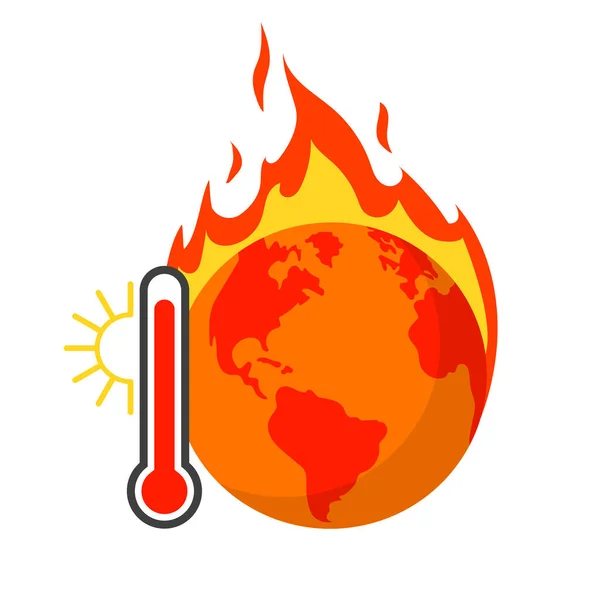 Küresel Isınma Dünyası Ateş Konsepti Vektör Illüstrasyonunda — Stok Vektör