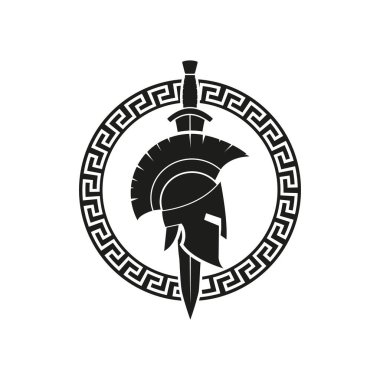 Spartalı miğfer logotinin vektör yanılsaması. Düz tasarım.