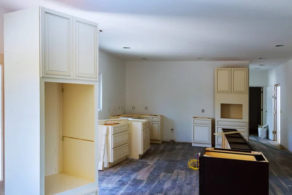 Gabinetes Cocina Madera Instalados Con Gabinete Moderno Instala — Foto de Stock