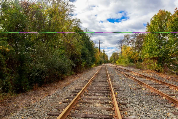 Vista da ferrovia recuando para a distância através das árvores . — Fotografia de Stock