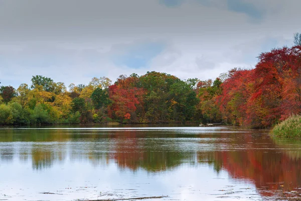 Bunte Herbstbäume Auf Dem See Herbst Wald Fluss Wasser — Stockfoto