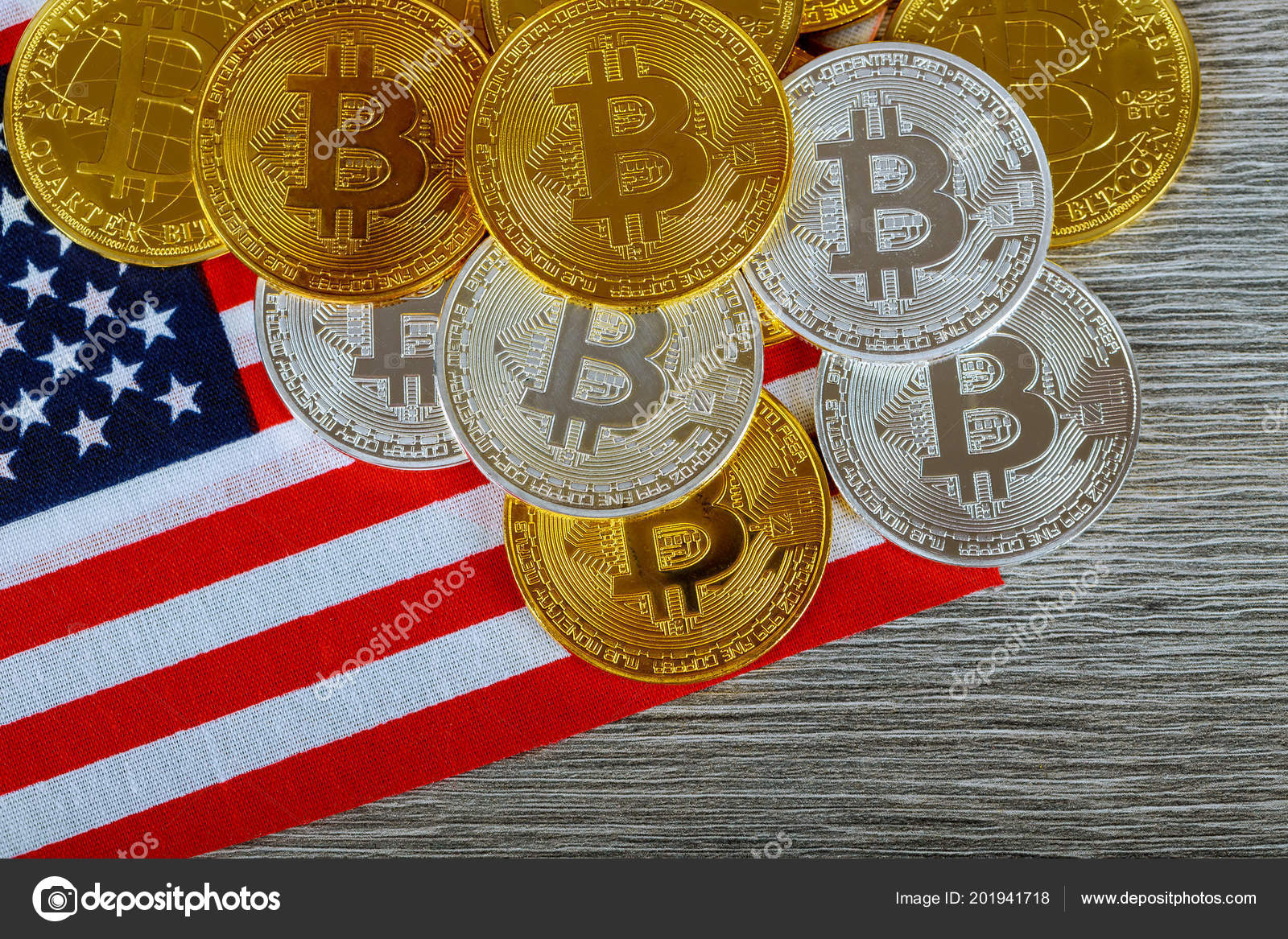 Bitcoin Auf Der Flagge Der Usa Kryptowahrung Auf Hintergrund Der - 