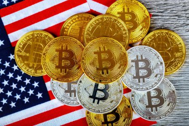 Sikke bitcoin Amerikan bayrağı ve arka plan