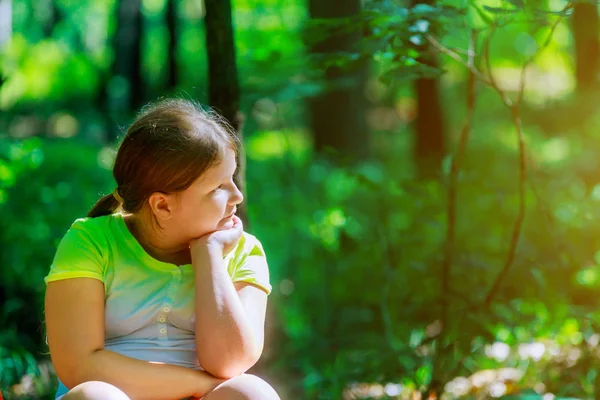 Beautiful Little Kid Cute Girl Looking One Side Garden Park Stock Picture