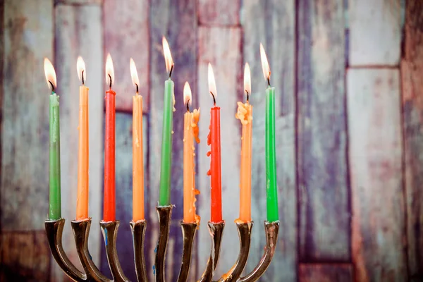 Jewish holiday, Holiday symbol Hanukkah Brightly Glowing Hanukkah Menorah - Shallow Depth of Field