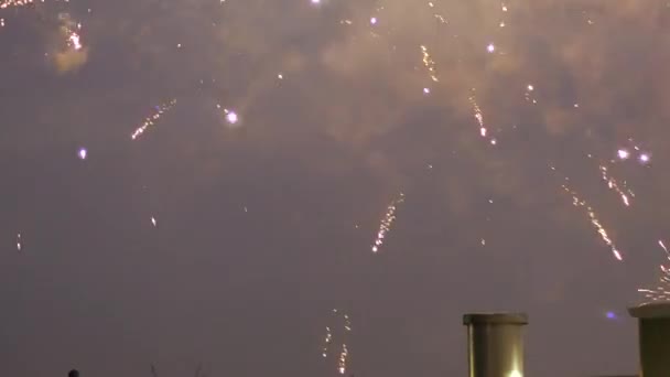 Feu d'artifice sur la ville la nuit avec feux d'artifice sur Manhattan — Video