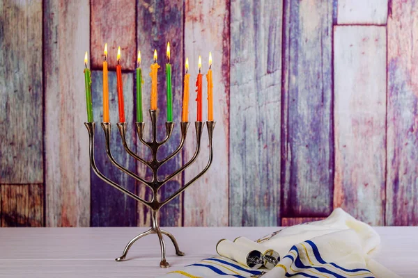 Yahudi Tatil Soyut Retro Hanukkah Menorah Geleneksel Ufuk Işık Glitter — Stok fotoğraf