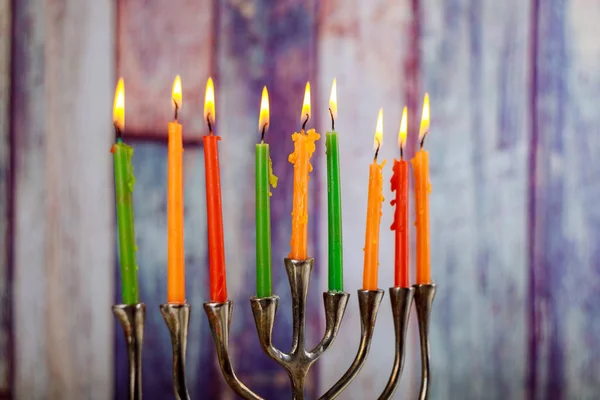 Yahudi Sembolü Yahudi Tatil Hanukkah Menorah Geleneksel Mumluk Yahudi Tatil — Stok fotoğraf