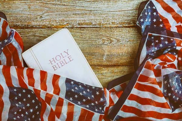 Close Holy Bible American Flag — Stock Photo, Image