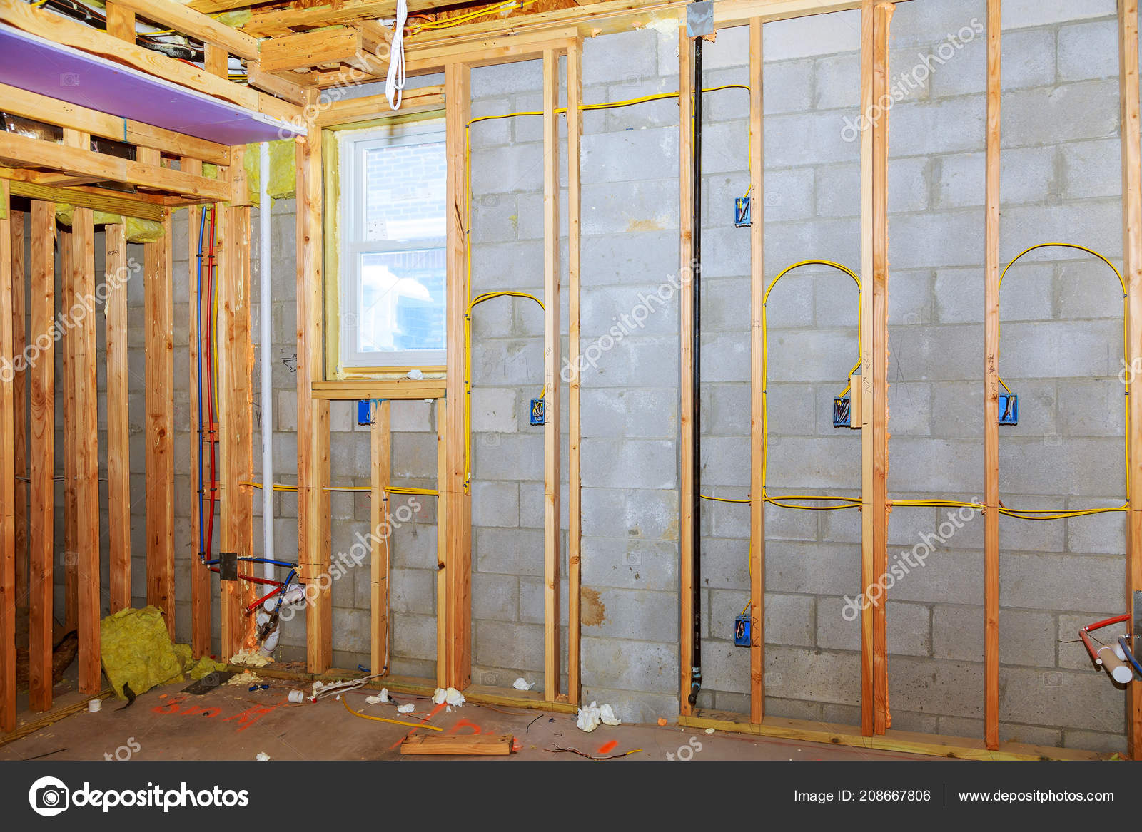 New Residential Construction Home Framing Basement View