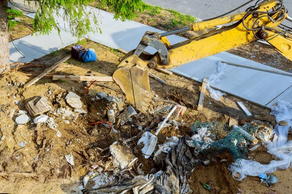 Backhoe Working Garbage Dump Soil Pollution Construction Site — Stock Photo, Image