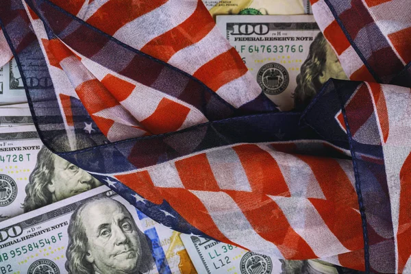 Top View Αμερικανική Σημαία Μας Δολάρια Μας Νομίσματος Χαρτί — Φωτογραφία Αρχείου