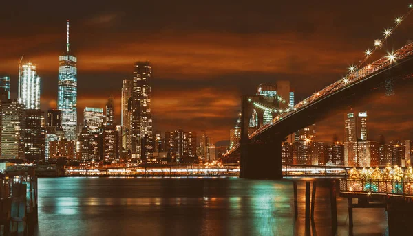 Brooklyn Köprüsü Manhattan Gün Batımında New York Usa — Stok fotoğraf