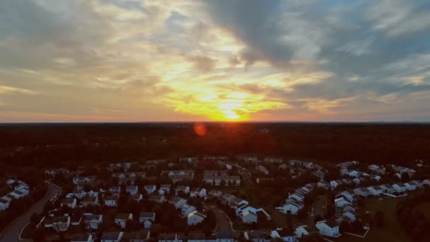 Aerial panorama of residential private sector waterfront at sunset USA — Stock Video