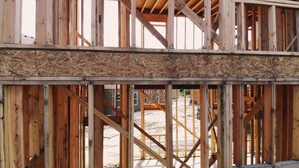 Building Frame Structure New Development Timber Frame Progressing House — Stock Photo, Image