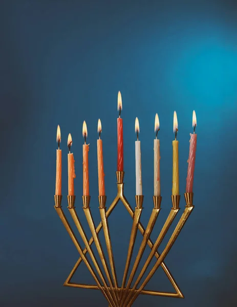 Menora Voor Hanukkah Feest Met Kaarsen Voor Chanukah Zwarte Achtergrond — Stockfoto