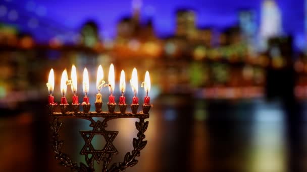 ユダヤ教の祝日ハンヌカのシンボル- menorah — ストック動画