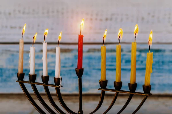 Jewish Symbol Holiday Background Chanukah Menorah Chanukiah — Stock Photo, Image