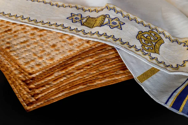 Wielkie Święto Żydowskie Symbole Pesach Paschy Tradycyjne Matzah Lub Wątróbką — Zdjęcie stockowe