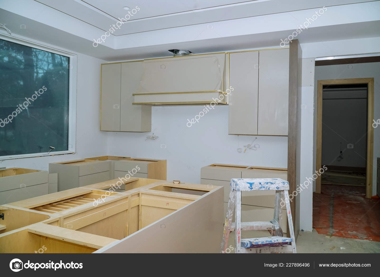 Custom Kitchen Cabinets Various Stages Installation Base Island