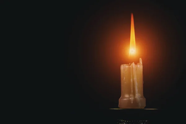 Memorial Shot One Light Candle Flame Black Background — Stock Photo, Image