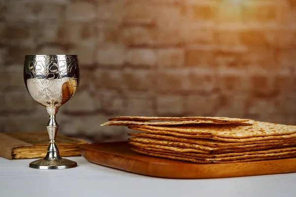 Židovské Matzah Zdobené Stříbro Vinný Pohár Matzah Židovské Symboly Pro — Stock fotografie