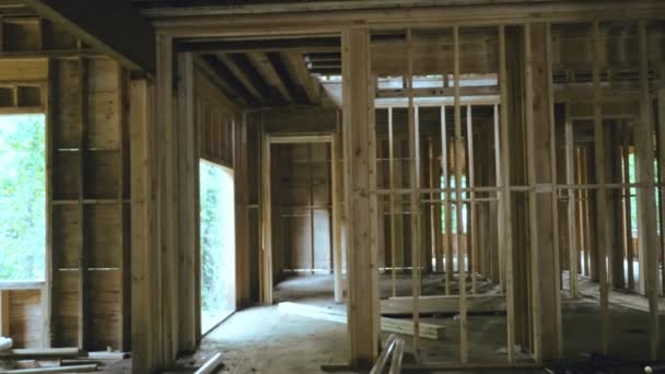 New home construction on timber frame a new development building — Stock Video