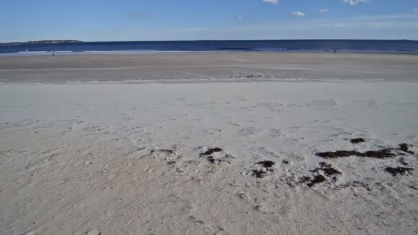 海に戻って行く水のビーチでのカット — ストック動画