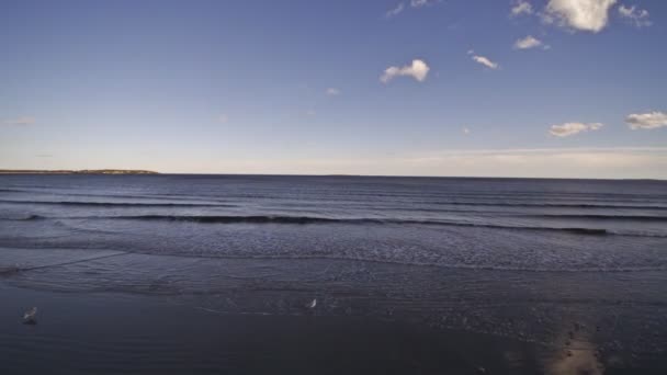 まだ日の海岸の近くの波のラインの浅い深さで水平のクローズ アップ — ストック動画