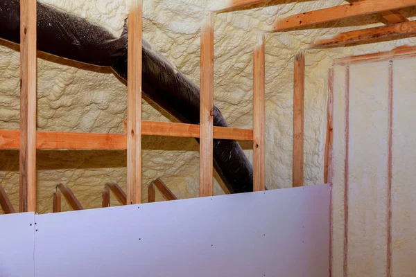 Izolace Tepelné Obnovitelných Uvnitř Izolace Stěn Dřevěném Domě Budova Výstavbě — Stock fotografie