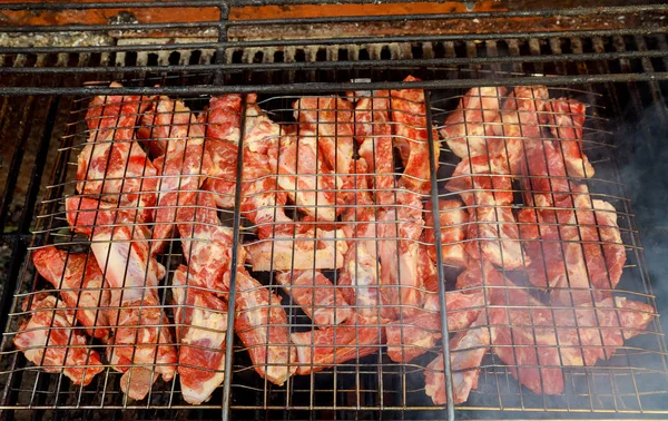 Carne Barbecue Chargrill Cottura Sana Basso Contenuto Grassi Carne Forchetta — Foto Stock