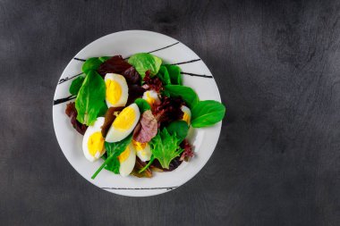 Taze meze yeşil ıspanak bebek bırakır ve haşlanmış yumurta