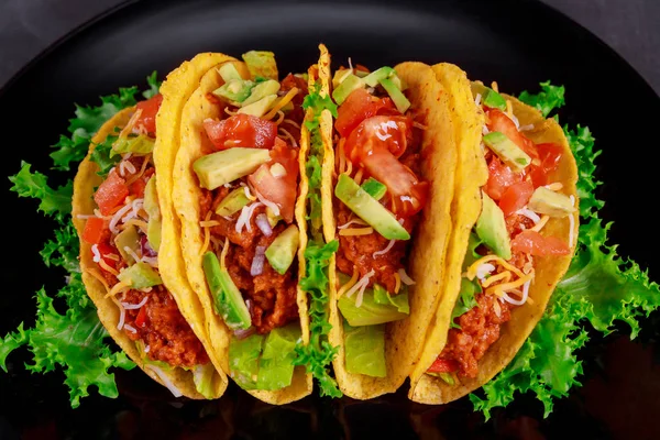 Vegetáriánus Taco Pakolások Növényi Összetevők Felülnézet Taco — Stock Fotó
