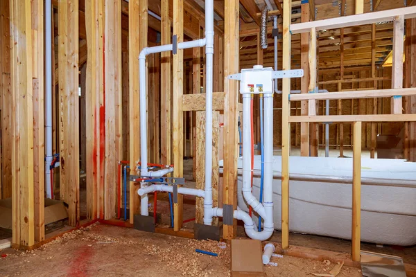 Enquadrado Casa Banho Instalação Casa Construção Com Moldura Interior — Fotografia de Stock