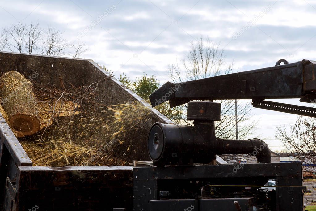 A tree wood chipper is a portable machine used for reducing wood chips