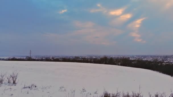 冬山村的风景与雪覆盖的房子雪在雪以后 — 图库视频影像