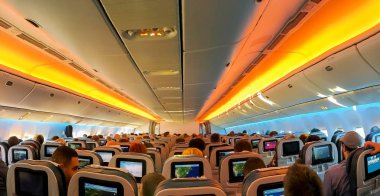 Şubat 14, 2019 JFK New York, ABD: bir gömme sandalyeler kabin ekonomi sınıfı koltuklar