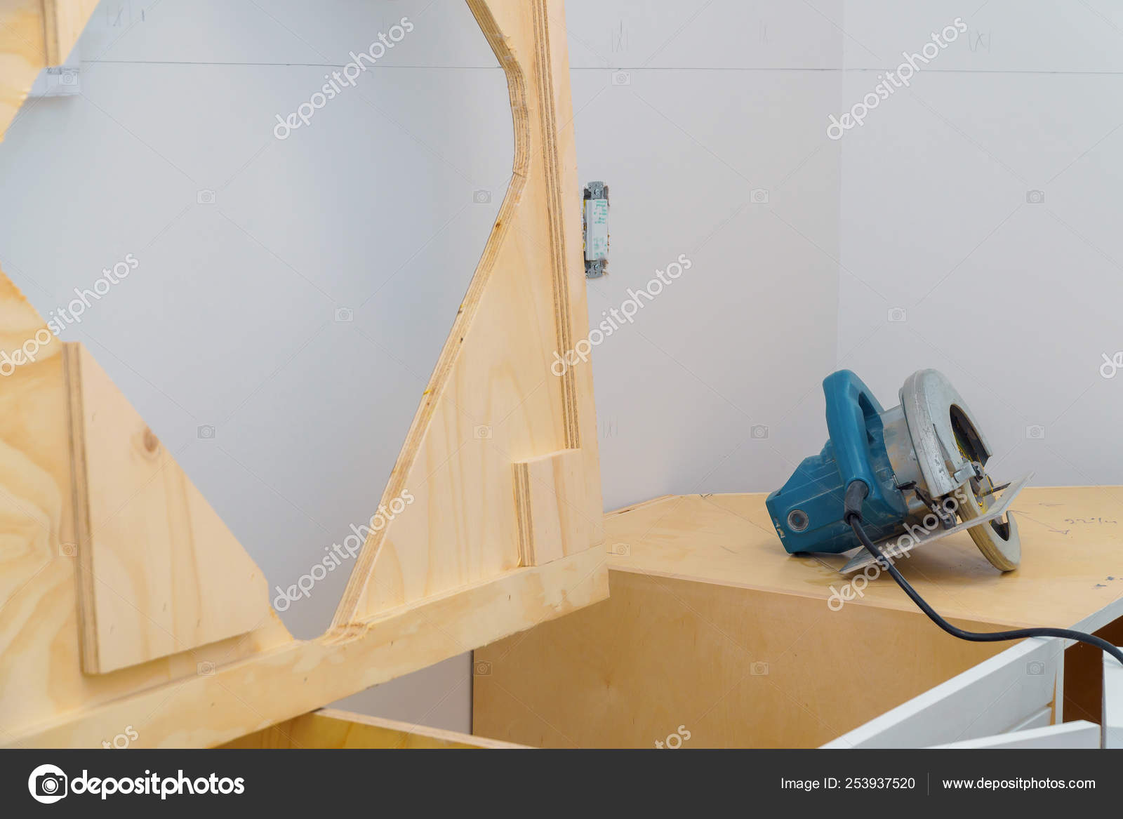 Contractor Cutting Laminate Kitchen Formica Counter Top Focus On