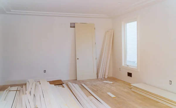 Casa em construção nova remodelação adição. Estágio sheetrock Drywall . — Fotografia de Stock