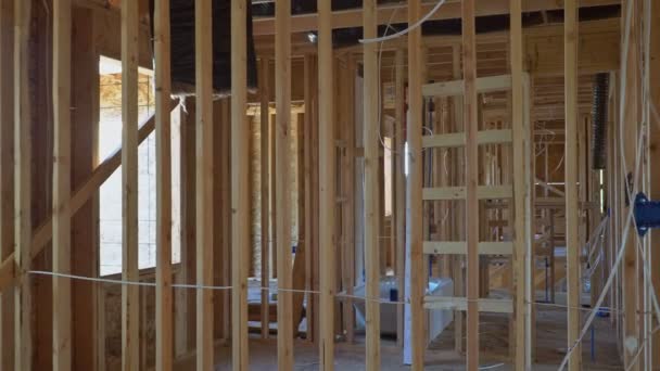 Wood framing work in walls and ceiling or floor joist on new construction building — Stock Video