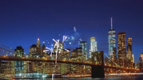 Фейерверк Дня независимости над Манхэттеном, Нью-Йорк — стоковое видео