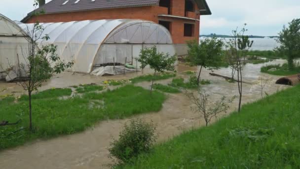 Springfeld vom Hochwasser eines kleinen Flusses überflutet — Stockvideo