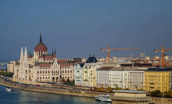 Budapest Hungary panoramic view from above on landmarks of at summer Parliament Building — Stock Photo, Image