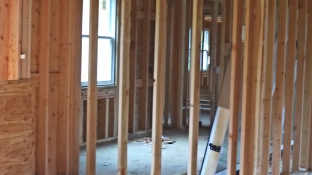 Nieuwe constructie houten huis framing abstract. — Stockvideo