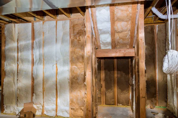 Thermal insulation with house construction site basement walls — Stock Photo, Image