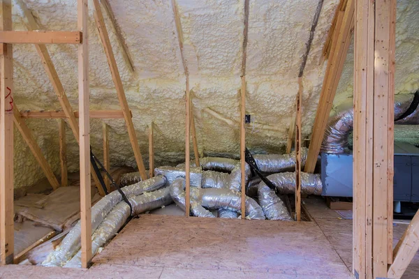 Installation of heating system pipes, valves close up on the roof of the house heating system — Stock Photo, Image