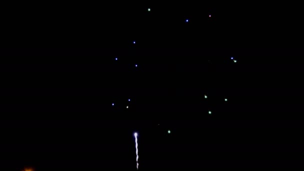 Fuegos artificiales del 4 de julio. Exhibición de fuegos artificiales en el fondo del cielo oscuro . — Vídeos de Stock